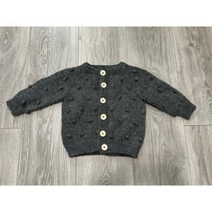 Baby's Gray Knit Cardigan Sweater w/ Handmade Buttons Size 9-12 months